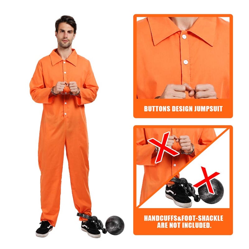 ReneeCho Orange Prisoner Jumpsuit Jailbird Costume Men Adult Halloween Inmate Onesie - Image 4